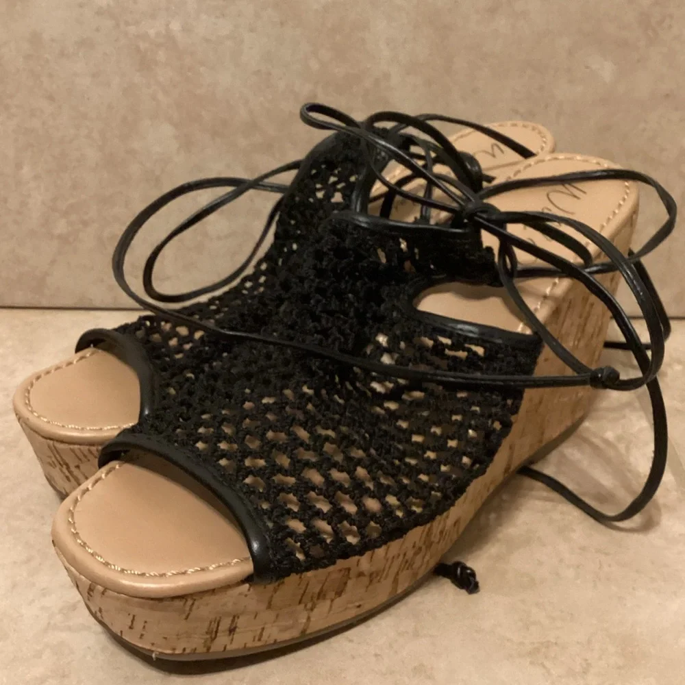 Wild Pair Black Woven Wedge Sandals